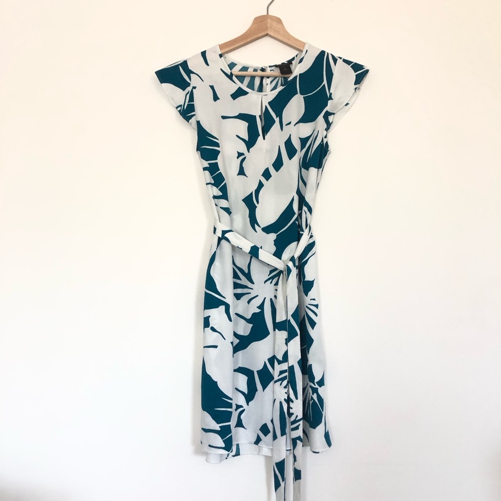 Ann Taylor Teal and White Sundress with Tie waist